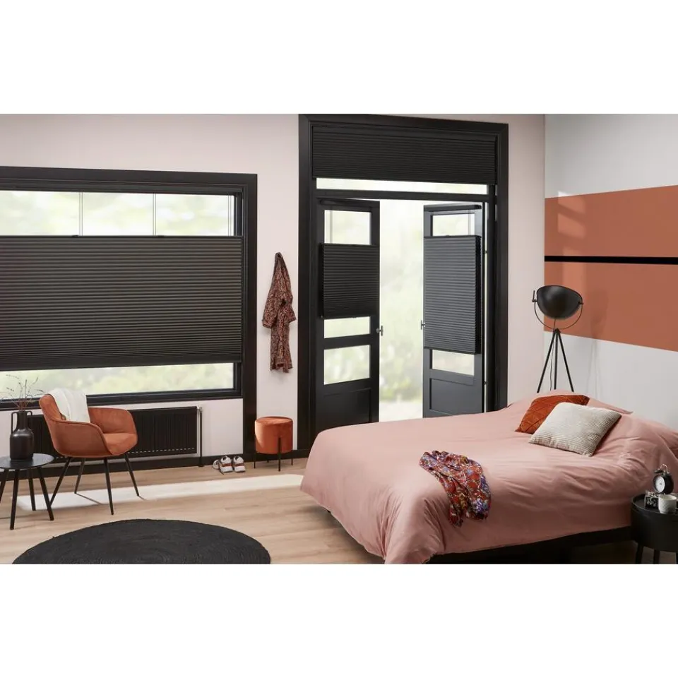 Kwantum Plisségordijnen|Fenstr Dubbel Plissé 45mm Lot Espresso Verduisterend